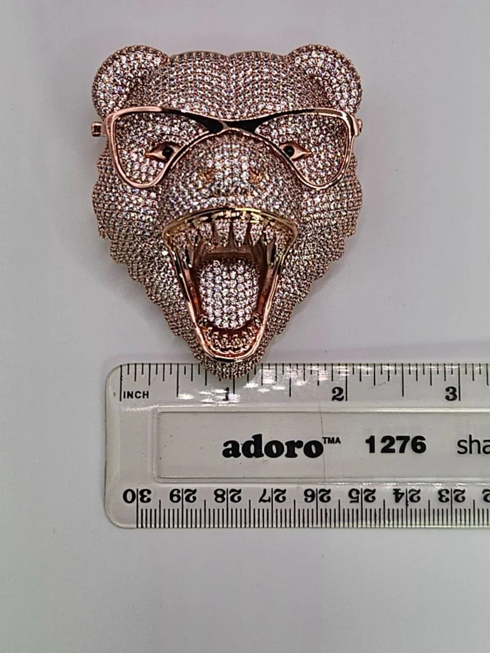 925 Silver 14K Rose Gold Iced Bear Pendant